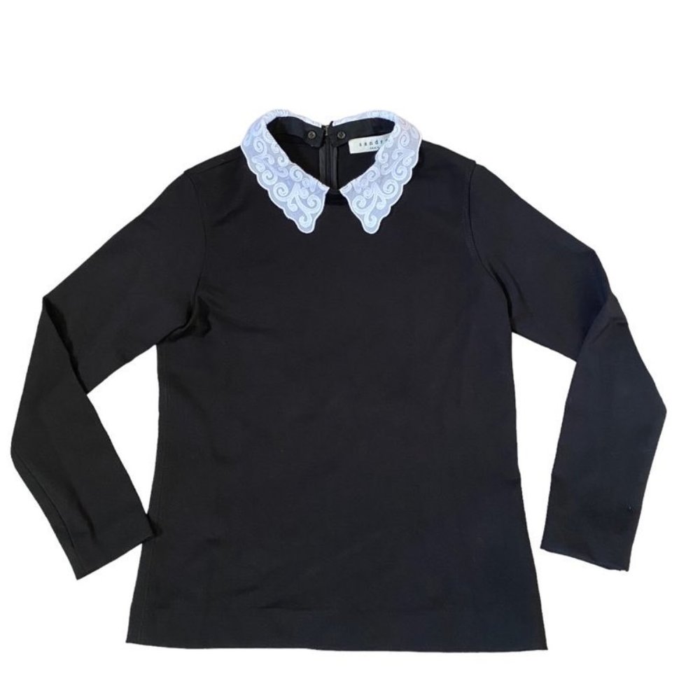Sandro Paris Scalloped Lace Peter Pan Collar Top